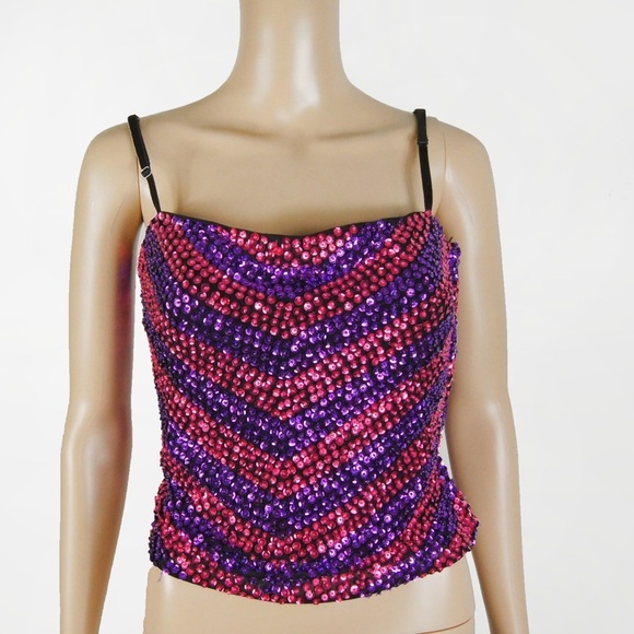 Vintage Gianfranco Ferre Studio Purple Pink Metallic Sequin Tank Top - Picture 3 of 5
